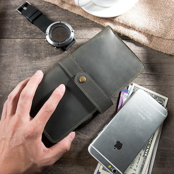 Handmade Leather Mens Clutch Wallet Cool Leather Wallet Long Phone Wallets for Men - imessengerbags