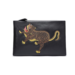 Handmade Leather Mens Clutch Cool Slim Wallet Zipper Clutch Wristlet Wallet for Men