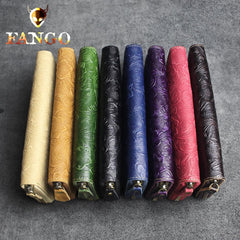 Handmade Leather Floral Mens Cool Travel Long Wallet Card Holder Card Slim Clutch Wallets for Men - imessengerbags