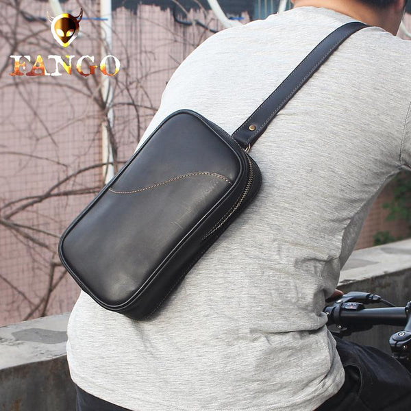 Genuine Leather Mens Cool Chest Bag Sling Bag Crossbody Bag Travel Bag Hiking Bag for men - imessengerbags