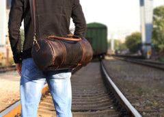 Genuine Leather Mens Bucket Bag Cool Weekender Bag Travel Bag Duffle Bags Overnight Bag Holdall Bag for men - imessengerbags