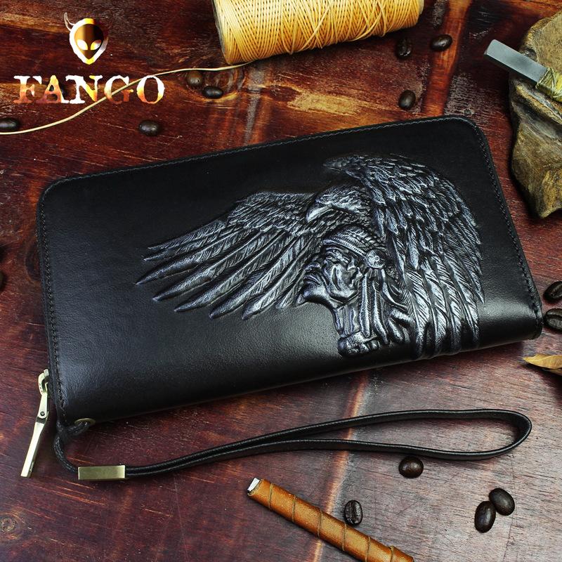 Handmade Leather Mens Tooled Indian Cool Zipper Phone Travel Long Wallet Card Holder Card Slim Clutch Wallets for Men - imessengerbags