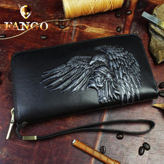 Handmade Leather Mens Tooled Indian Cool Zipper Phone Travel Long Wallet Card Holder Card Slim Clutch Wallets for Men - imessengerbags