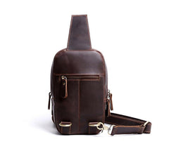 Handmade Leather Mens Cool Chest Bag Sling Bag Crossbody Bag Travel Bag Hiking Bag for men