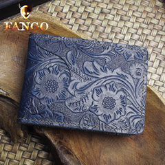 Handmade Leather Floral Mens License Wallets Cool Short Wallet Card Holder Small Card Slim Wallets for Men