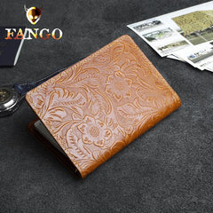 Handmade Leather Floral Mens Cool Short Wallet Passport Card Holder Small Card Slim Wallets for Men - imessengerbags