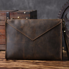 Handmade Leather Mens Clutch Cool Slim BagZipper Clutch Wristlet Wallet for Men - imessengerbags