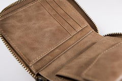 Handmade Leather Mens Cool Slim Leather Zipper Wallet Men Small Wallets Bifold for Men - imessengerbags