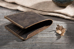Handmade Leather Mens Cool Slim Leather Wallet Men Small Wallets Bifold for Men - imessengerbags