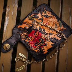 Handmade Leather Tooled Prajna Mens Chain Biker Wallet Cool Leather Wallet With Chain Wallets for Men - imessengerbags