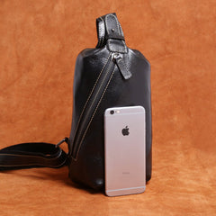 Genuine Leather Mens Cool Chest Bag Sling Bag Crossbody Bag Travel Bag Hiking Bag for men