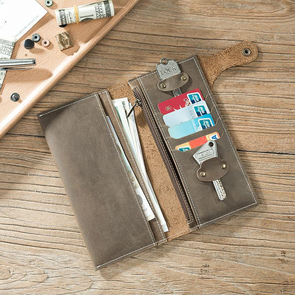 Handmade Leather Mens Slim Wallet Cool Leather Wallet Long Phone Wallets for Men - imessengerbags