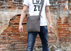 Handmade Leather Mens Cool Messenger Bag Square Bag Chest Bag Bike Bag Cycling Bag for men