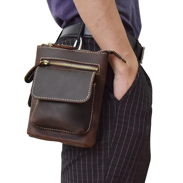 Leather Belt Pouch Mens Cases Waist Bag Hip Pack Belt Bag Fanny Pack Bumbag for Men - imessengerbags