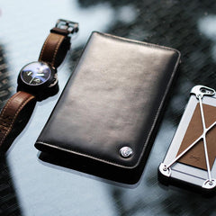 Fashion Leather Men's Black Bifold Long Wallet Passport Wallet Travel Wallet For Men - imessengerbags