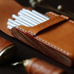Wooden Beige Leather Womens 20pcs Cigarette Case Custom Cigarette Holder for Women - imessengerbags