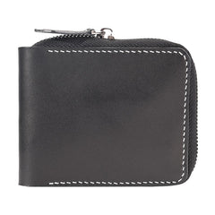 Handmade Leather Mens Cool Slim Leather Zipper Wallet Men Small Wallets Bifold for Men - imessengerbags