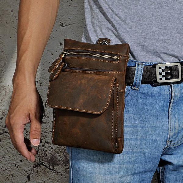 Leather Belt Pouch Mens Small Cases Waist Bag Hip Pack Belt Bag Fanny Pack Bumbag for Men - imessengerbags
