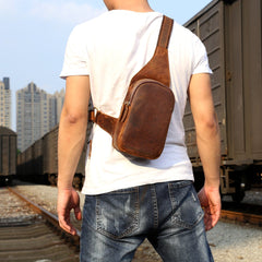 Genuine Leather Mens Cool Chest Bag Sling Bag Crossbody Bag Travel Bag Hiking Bag for men