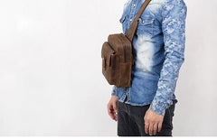 Genuine Leather Mens Cool Chest Bag Sling Bag Crossbody Bag Travel Bag Hiking Bag for men