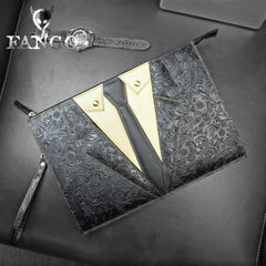 Handmade Leather Floral Tooled Mens Clutch Cool Slim Wallet Zipper Clutch Wristlet Wallet for Men - imessengerbags