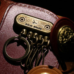 Handmade Leather Short Biker Wallet Mens Cool Car Key Wallet Pouch Car KeyChain for Men