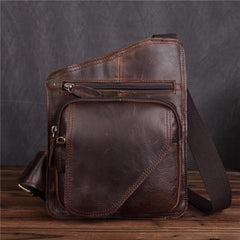 Genuine Leather Mens Cool Chest Bag Sling Bag Crossbody Bag Travel Bag Hiking Bag for men