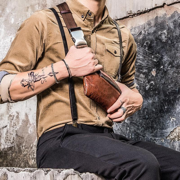 Handmade Leather Fanny Pack Mens Waist Bag Hip Pack Belt Bag Bumbag for Men - imessengerbags