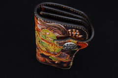 Handmade Leather Tooled Thunder God Mens Chain Biker Wallet Cool Leather Wallet With Chain Wallets for Men - imessengerbags