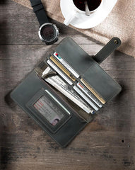 Handmade Leather Mens Clutch Wallet Cool Leather Wallet Long Phone Wallets for Men