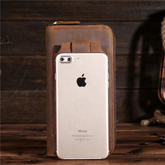 Handmade Leather Mens Cool Long Leather Phone Wallet Zipper Clutch Wallet for Men - imessengerbags