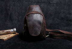 Genuine Leather Mens Cool Chest Bag Sling Bag Crossbody Bag Travel Bag Hiking Bag for men