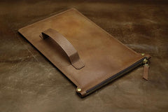 Handmade Leather Mens Clutch Cool Slim iPad Macbook Wallet Zipper Clutch Wristlet Wallet for Men