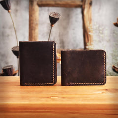 Handmade Leather Mens Cool Slim Leather Wallet Men Small Wallets Bifold for Men - imessengerbags