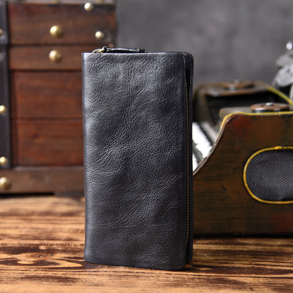 Genuine Leather Mens Cool Long Leather Wallet Bifold Clutch Wallet for Men - imessengerbags