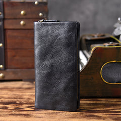 Genuine Leather Mens Cool Long Leather Wallet Bifold Clutch Wallet for Men