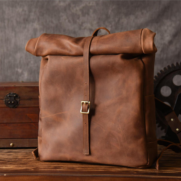 Handmade Leather Mens Cool Backpack Sling Bag Large Black Travel Bag Hiking Bag for men - imessengerbags