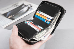 Handmade Leather Mens Cool Slim Leather Zipper Wallet Men Small Wallets Bifold for Men - imessengerbags