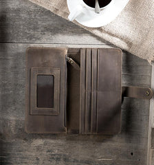 Handmade Leather Mens Clutch Wallet Cool Leather Wallet Long Phone Wallets for Men