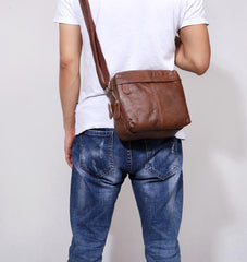 Genuine Leather Mens Cool Messenger Bag Square Bag Chest Bag Bike Bag Cycling Bag for men - imessengerbags