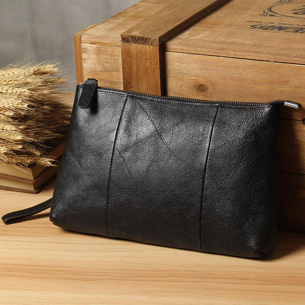 Cool Leather Mens Clutch Wristlet Bag Handmade Vintage Zipper Clutch for Men - imessengerbags
