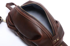 Handmade Leather Mens Cool Chest Bag Sling Bag Crossbody Bag Travel Bag Hiking Bag for men