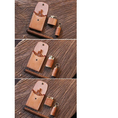 Handmade Wooden Coffee Leather Mens 20pcs Cigarette Case Cool Custom Cigarette Holder for Men - imessengerbags