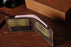 Handmade Leather Mens Cool Slim Leather Wallet Men Small Wallets Bifold for Men - imessengerbags