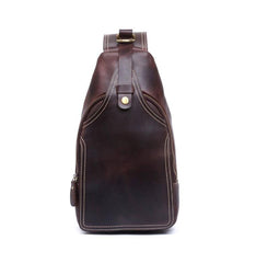 Handmade Leather Mens Cool Chest Bag Sling Bag Crossbody Bag Travel Bag Hiking Bag for men