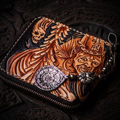 Handmade Leather Chinese Black&White Tooled Mens billfold Wallet Cool Leather Wallet Slim Wallet for Men - imessengerbags