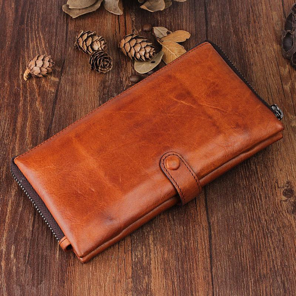 Handmade Leather Mens Cool Long Leather Wallet Bifold Clutch Wallet for Men - imessengerbags