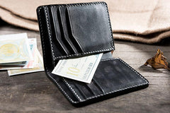 Handmade Leather Mens Cool Slim Leather Wallet Men Small Wallets Bifold for Men - imessengerbags
