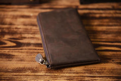 Handmade Leather Mens Cool Long Leather Wallet Zipper Clutch Wallet for Men - imessengerbags