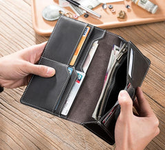 Handmade Leather Mens Clutch Wallet Cool Leather Wallet Long Phone Wallets for Men